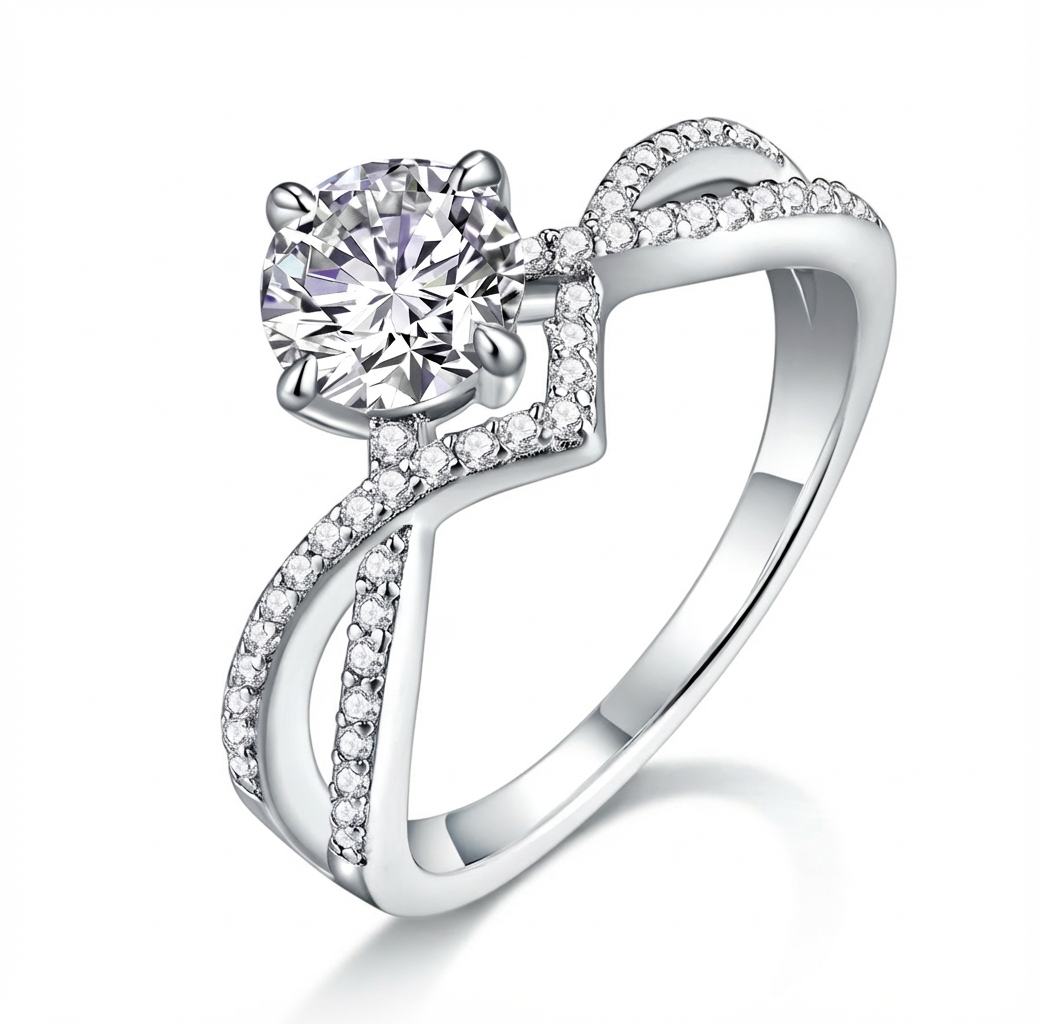 Vœu Sacré Bague Moissanite en Argent S925, 2 Carats
