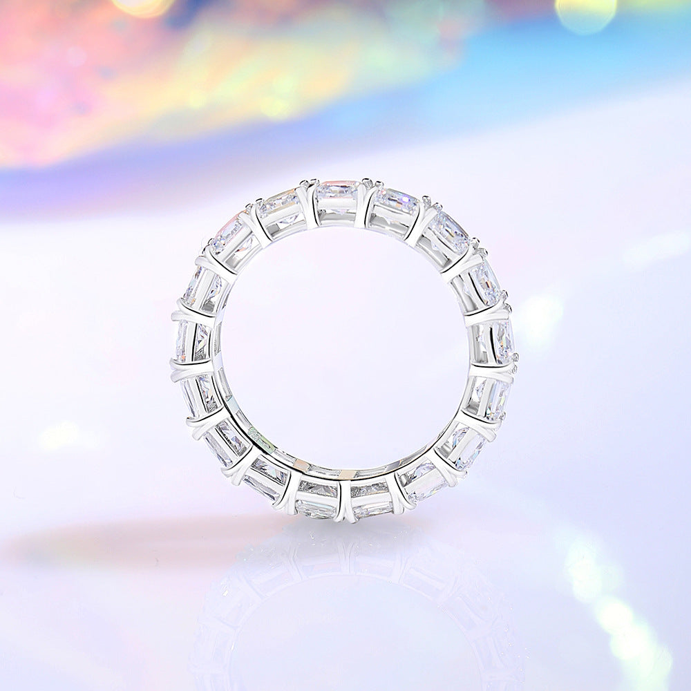 Bague Carrée Pavée en Diamant pour Femme en Argent Sterling 925