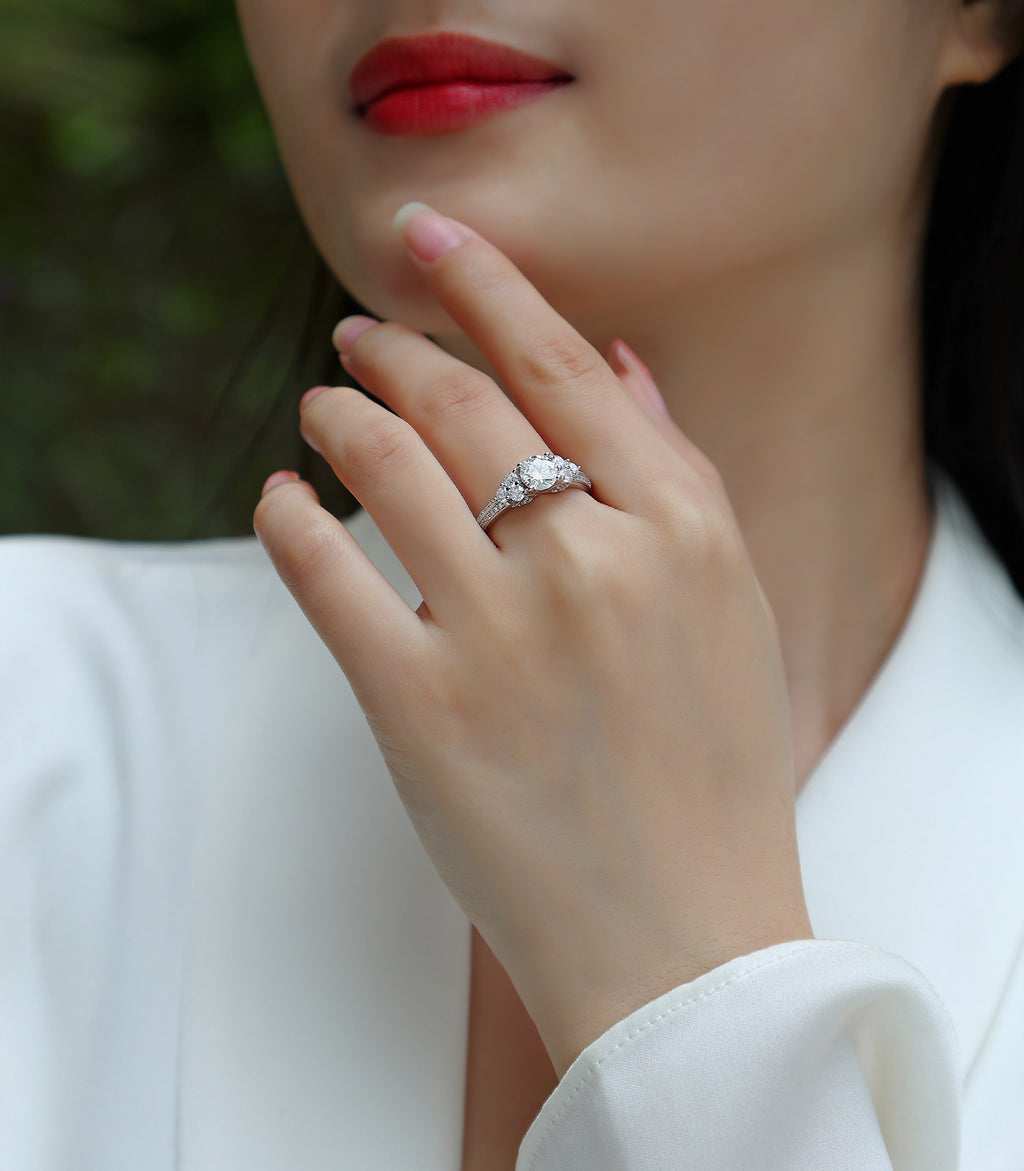 Rêve Corail Bague Moissanite en Argent S925, 1 Carat