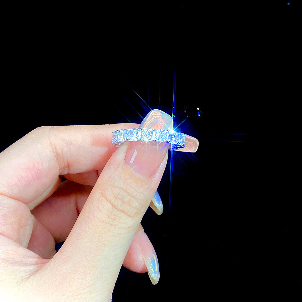 Bague Carrée Pavée en Diamant pour Femme en Argent Sterling 925