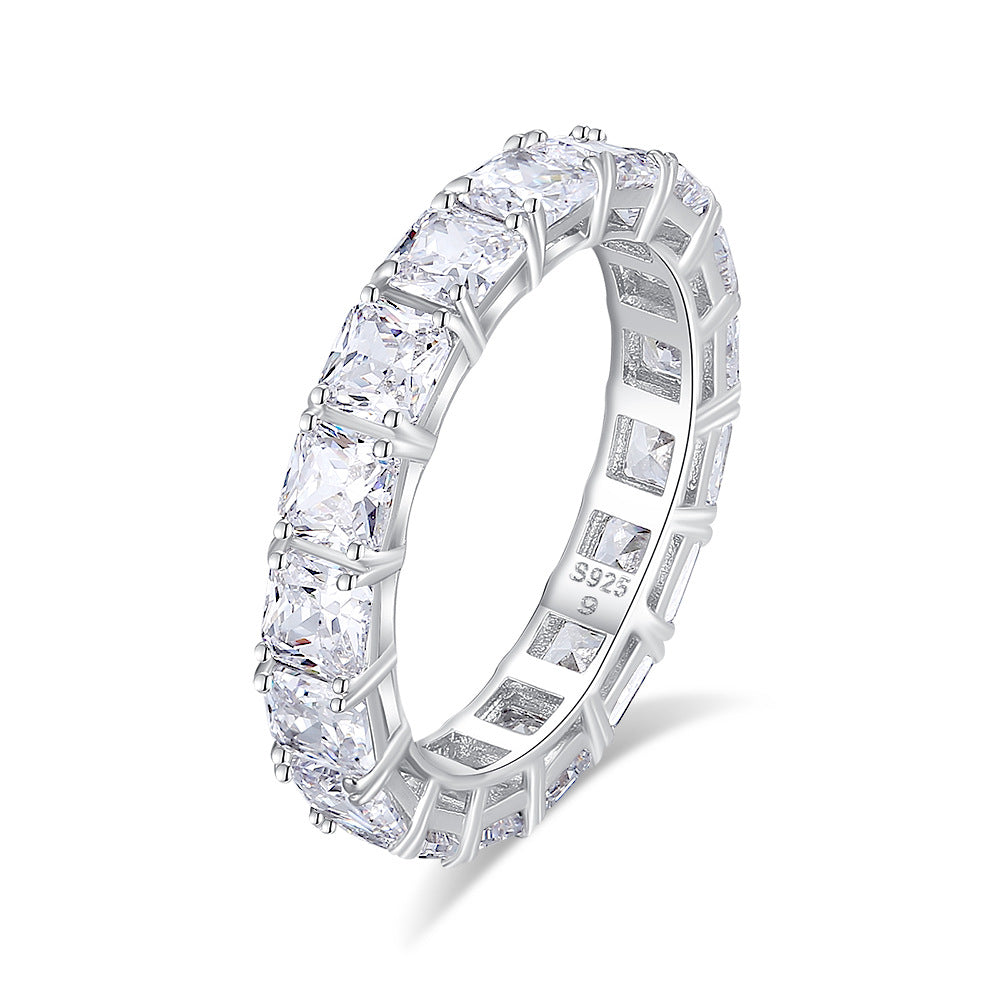Bague Carrée Pavée en Diamant pour Femme en Argent Sterling 925