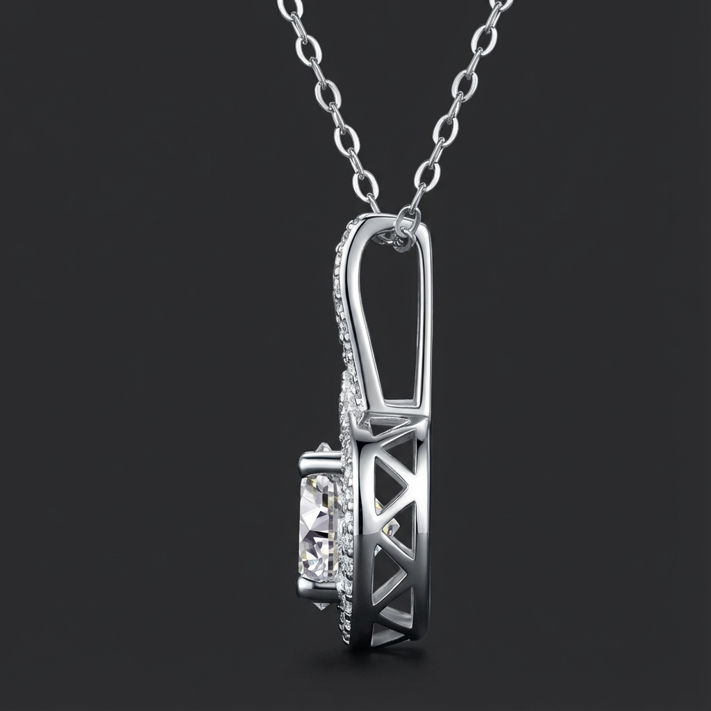 Couloir Courbé Collier Pendentif Moissanite en Argent S925 Plaqué Platine