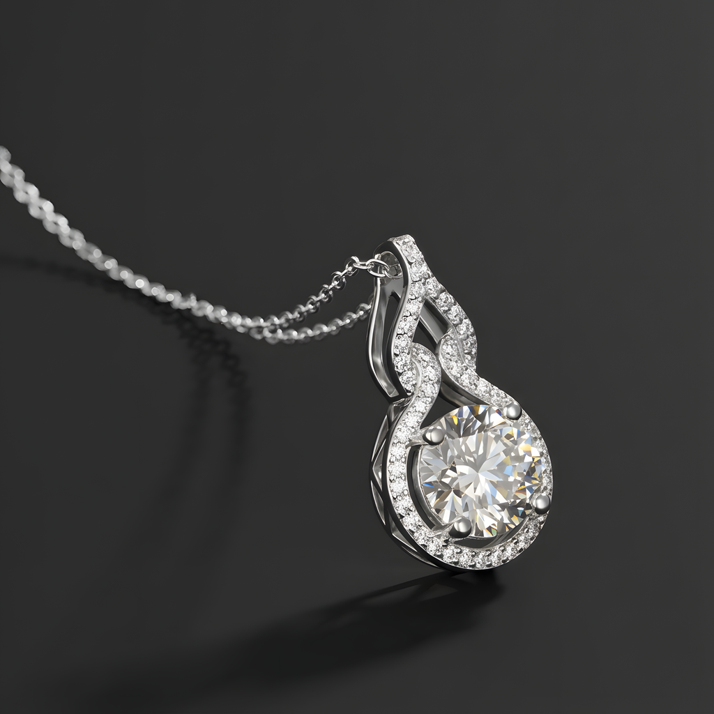 Couloir Courbé Collier Pendentif Moissanite en Argent S925 Plaqué Platine