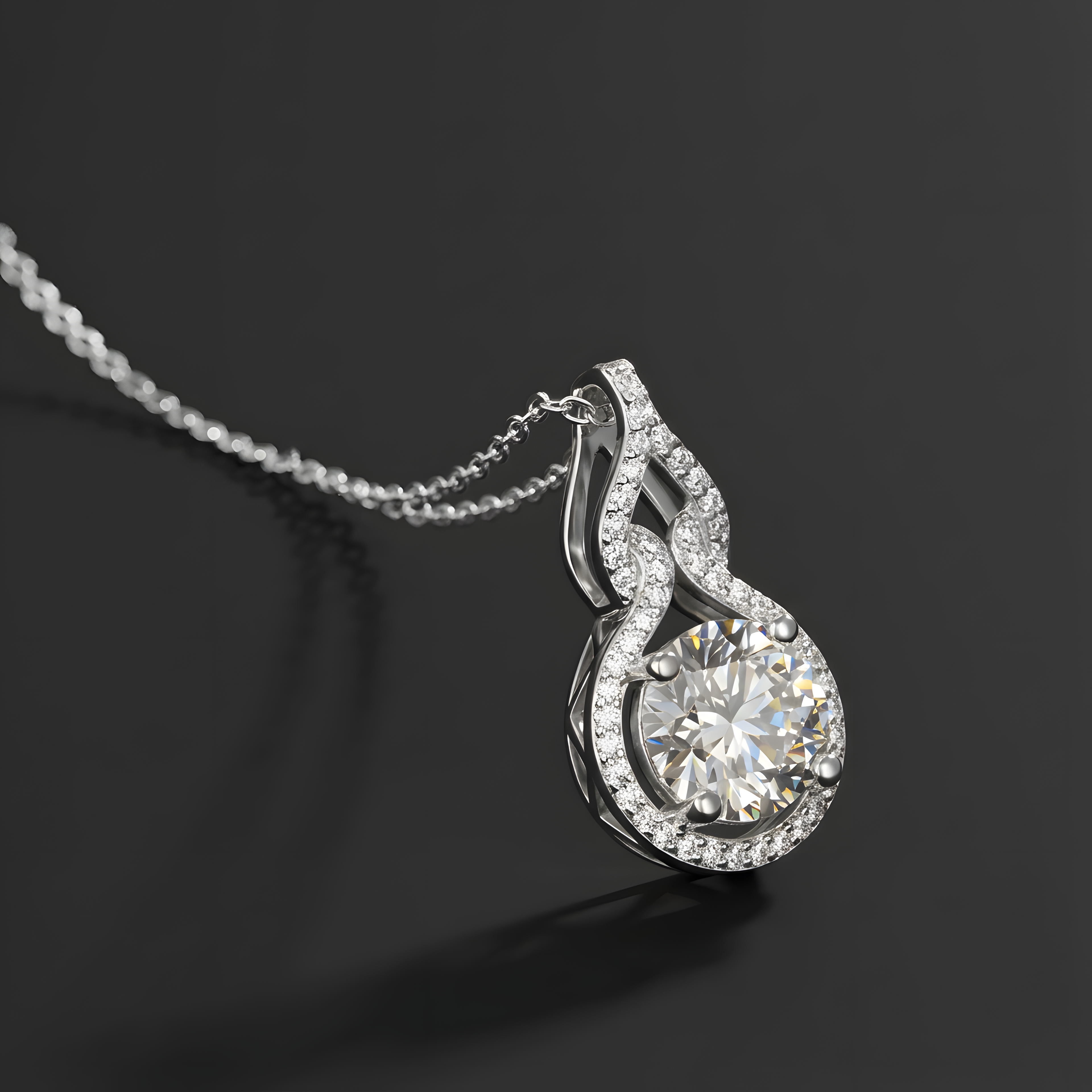 Couloir Courbé Collier Pendentif Moissanite en Argent S925 Plaqué Platine