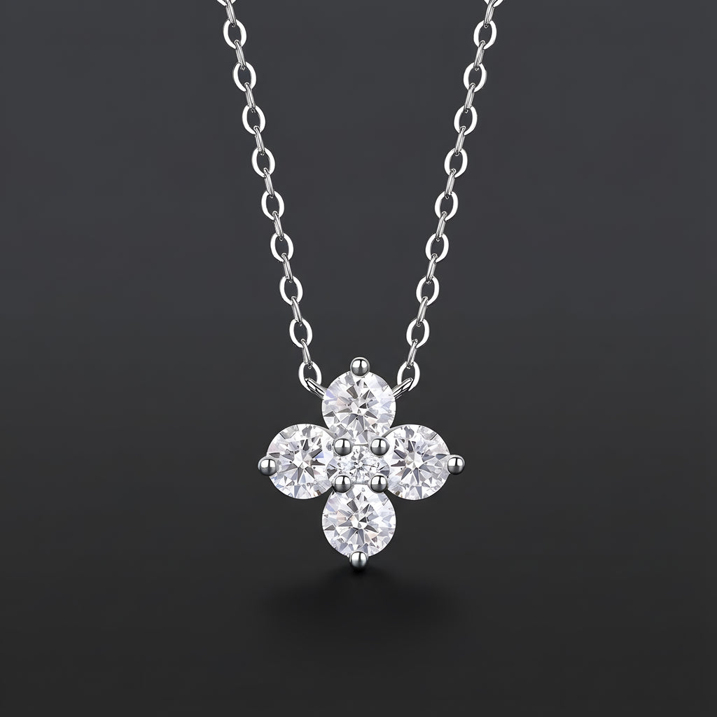 Trèfle à Quatre Feuilles Chanceux Collier Pendentif Bijoux Moissanite en Argent S925 Plaqué Platine
