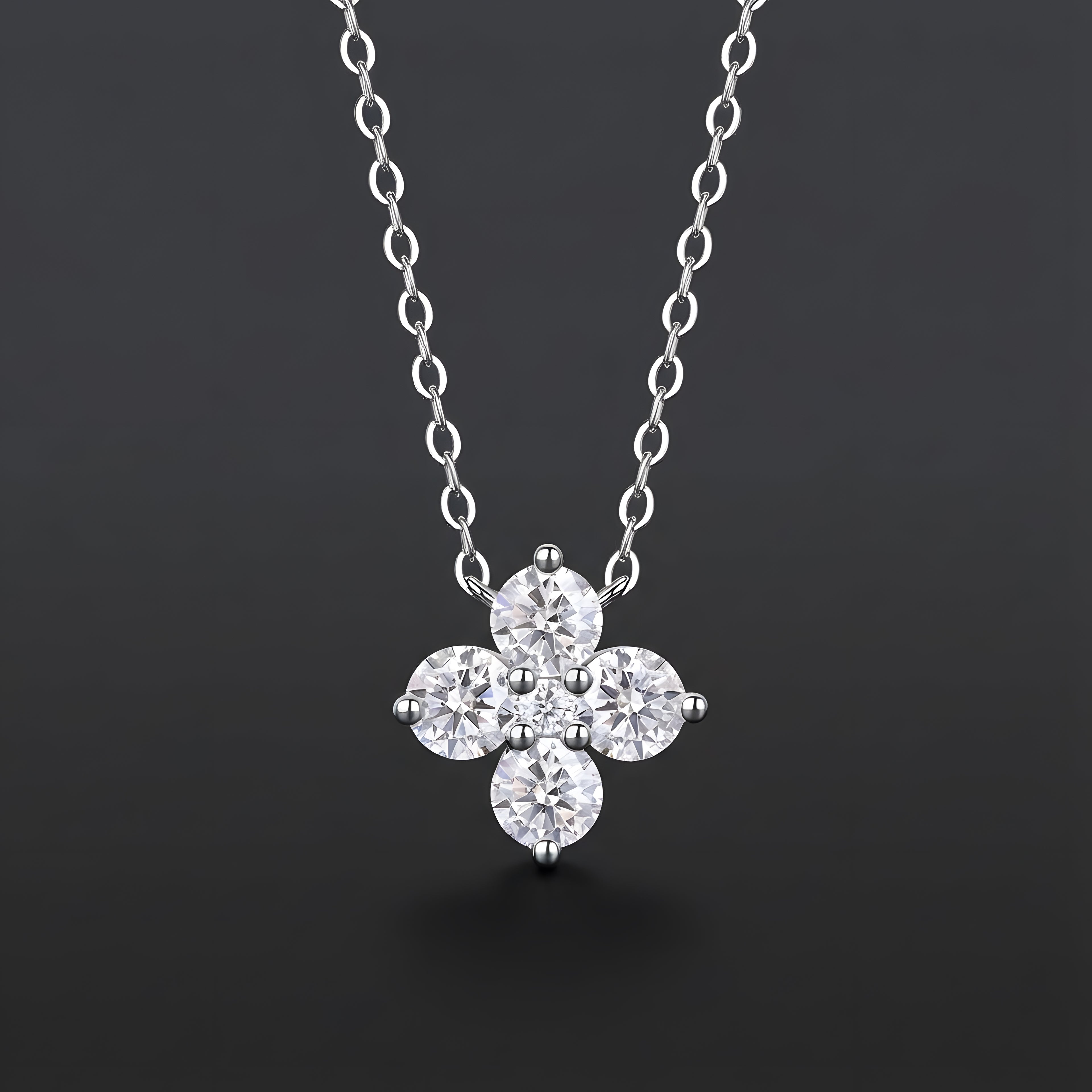 Trèfle à Quatre Feuilles Chanceux Collier Pendentif Bijoux Moissanite en Argent S925 Plaqué Platine