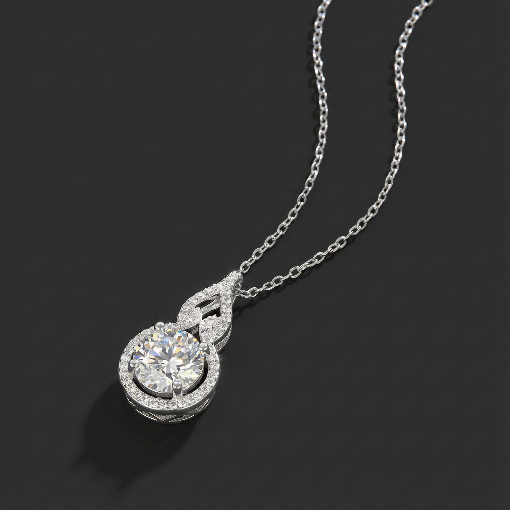 Couloir Courbé Collier Pendentif Moissanite en Argent S925 Plaqué Platine