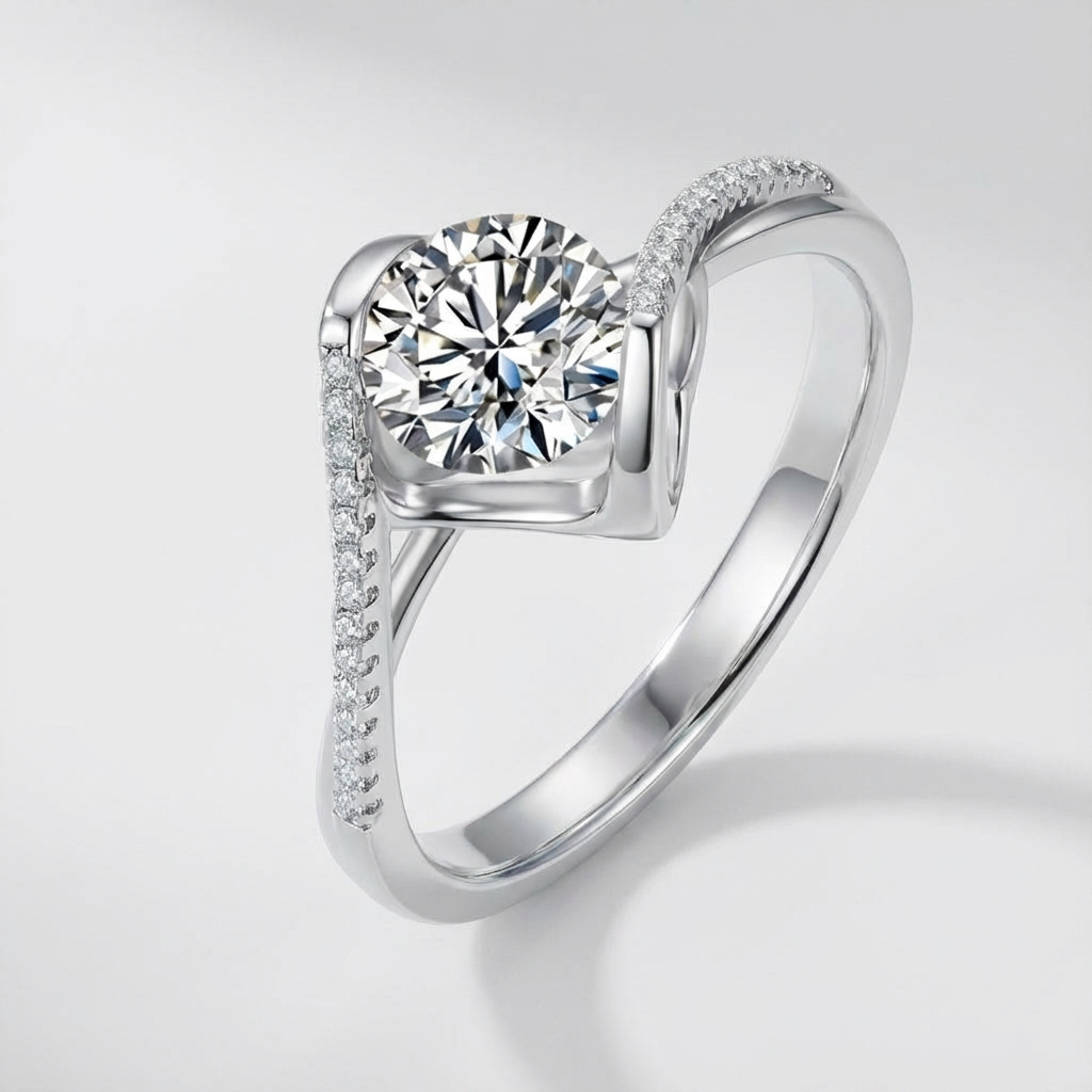 Promesse Éblouissante Bague Moissanite en Argent S925, 1 Carat