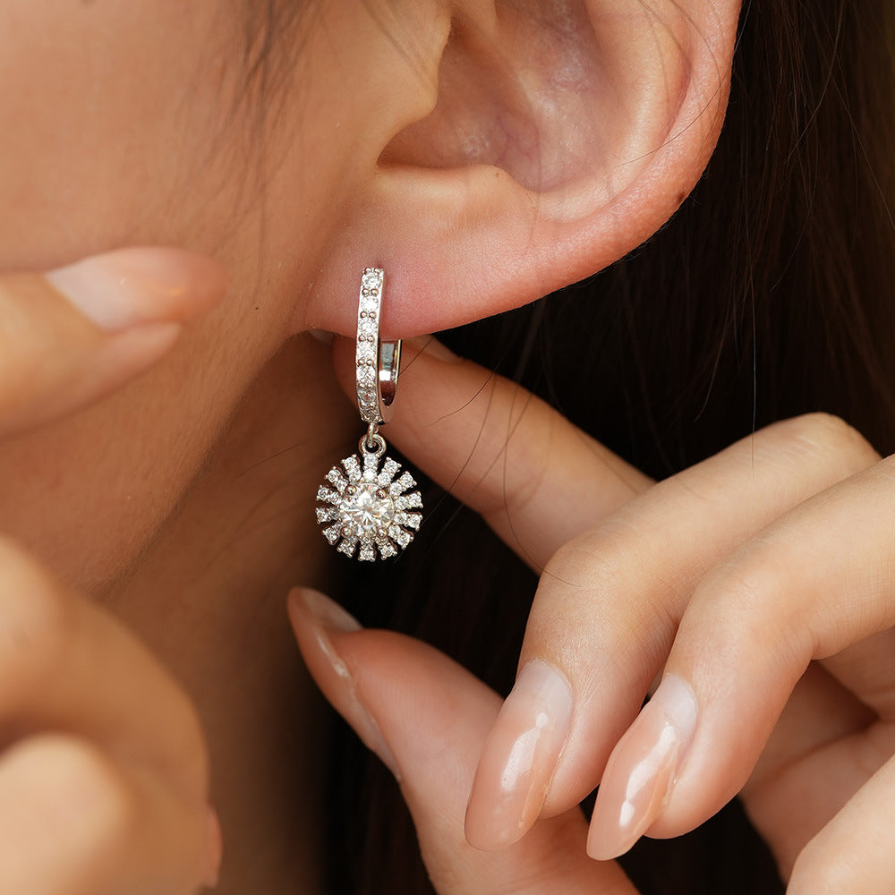 Boucles d’Oreilles Tournesol Florales Moissanite Plaquées