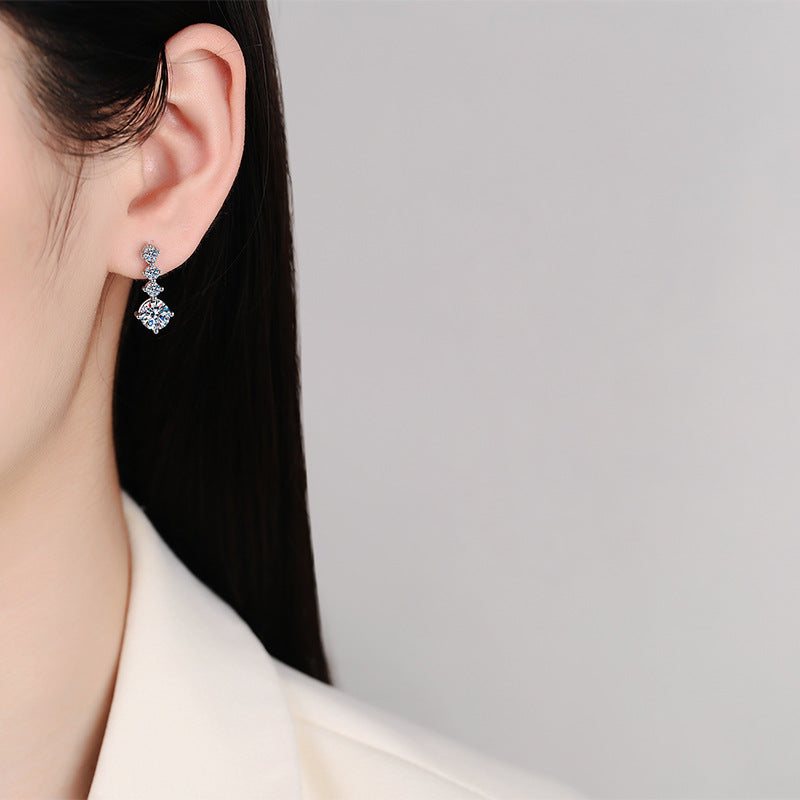 Boucles d’Oreilles Couronne Moissanite 1 Carat pour Femme en Argent 925, Style Coréen