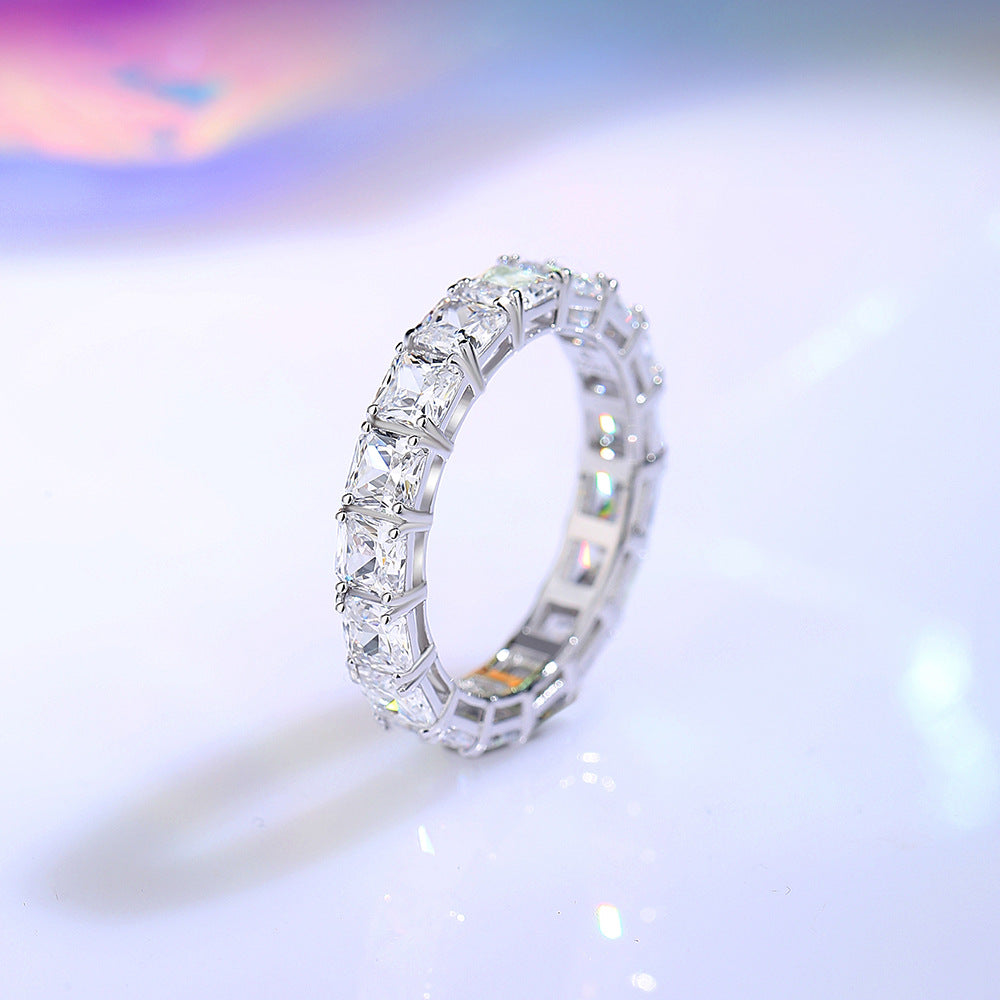 Bague Carrée Pavée en Diamant pour Femme en Argent Sterling 925