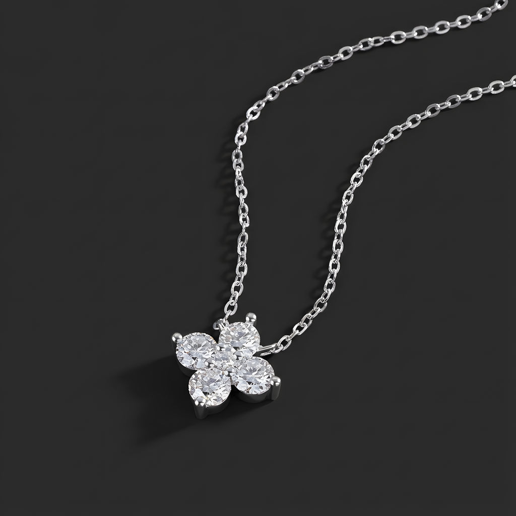 Trèfle à Quatre Feuilles Chanceux Collier Pendentif Bijoux Moissanite en Argent S925 Plaqué Platine