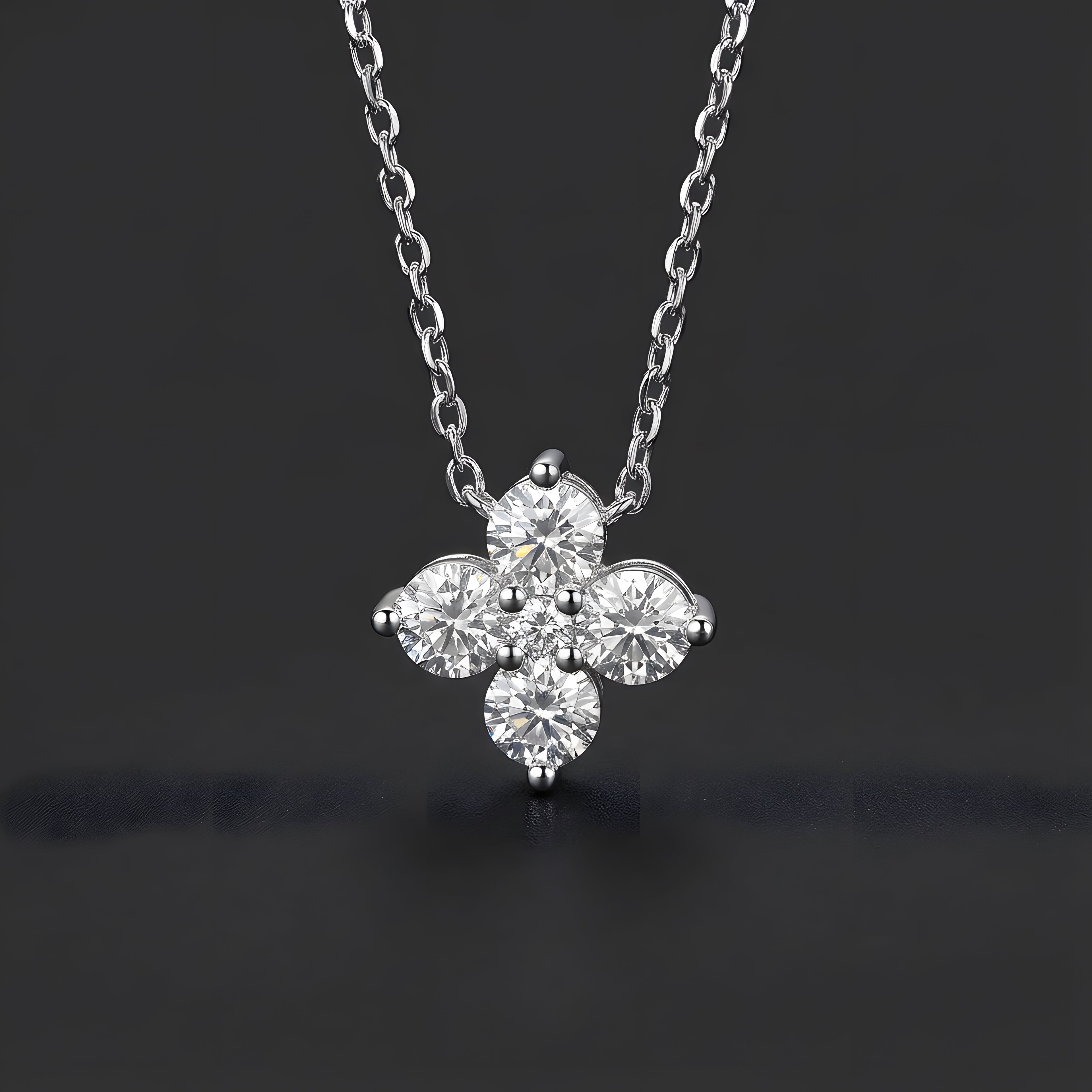 Trèfle à Quatre Feuilles Chanceux Collier Pendentif Bijoux Moissanite en Argent S925 Plaqué Platine