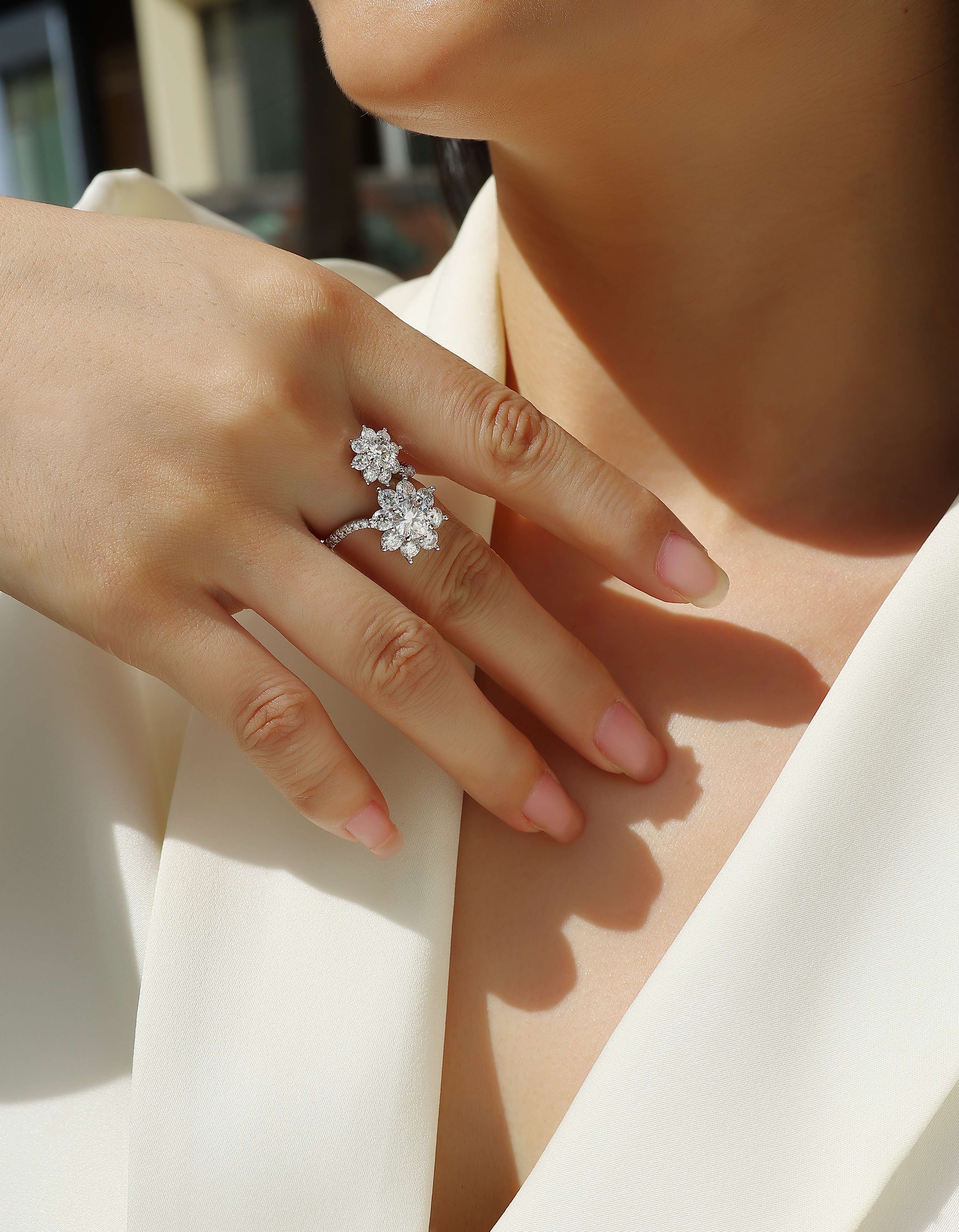 Rosée du Matin sur Pétale Bague Moissanite 1 Carat en Argent S925